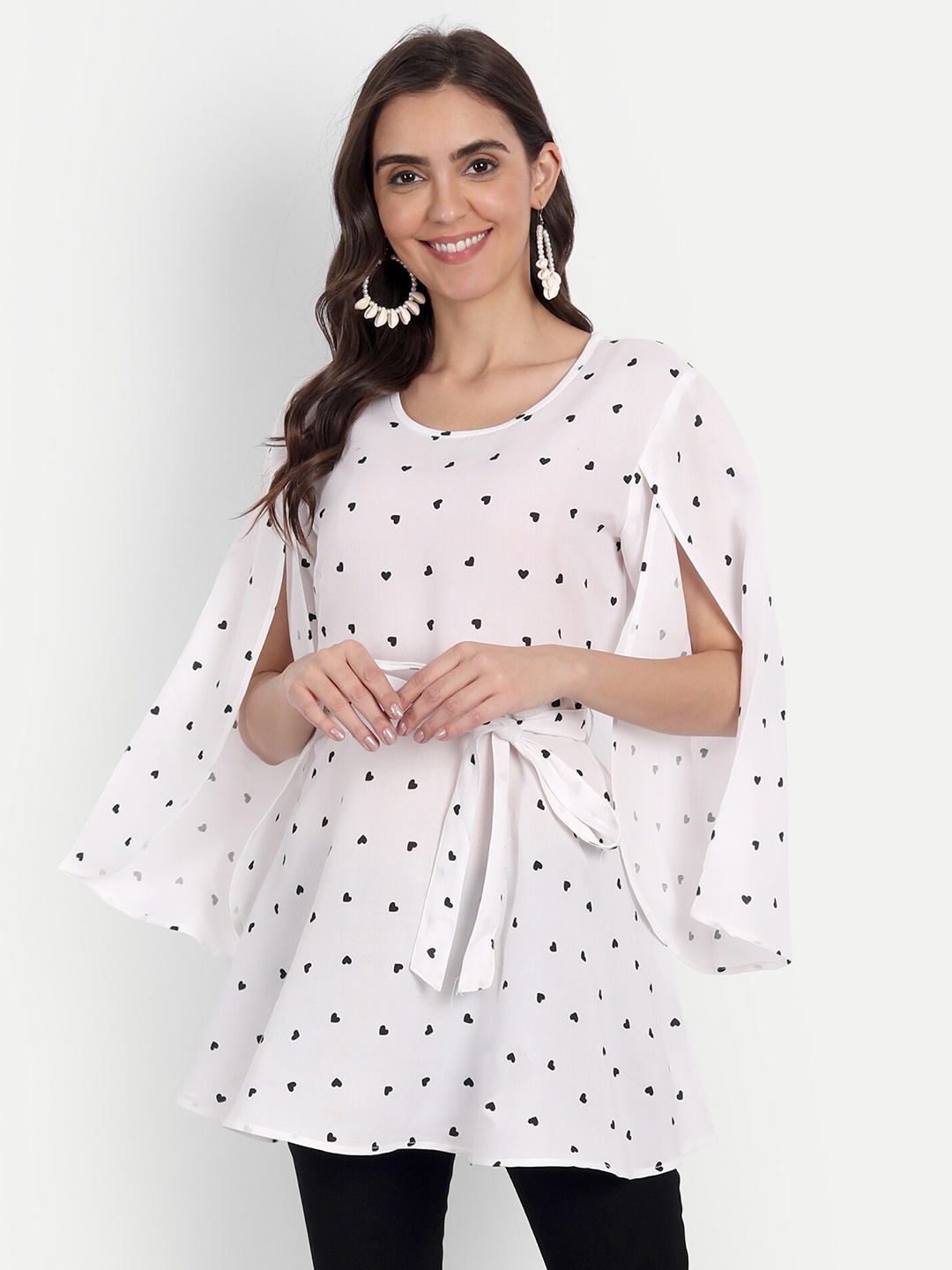 

Fab Star White Geometric Print Longline Top