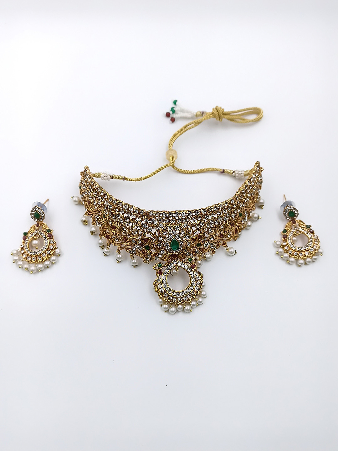 

StileAdda Gold-Plated White AD Stone Studded Jewellery Set