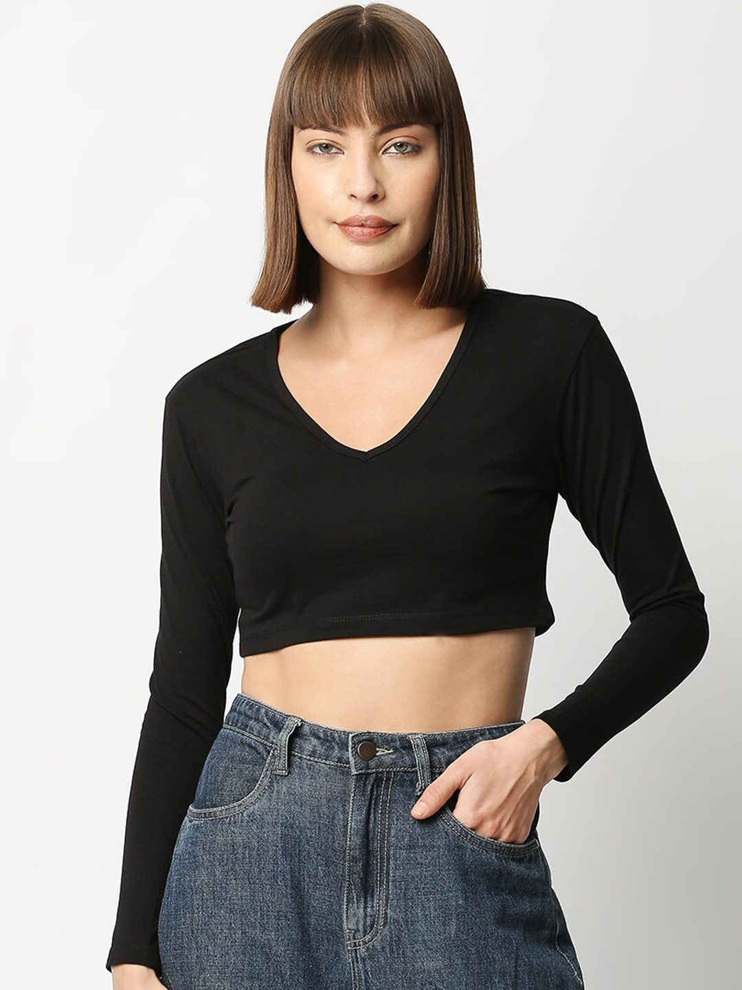 

Blamblack Women Black Solid Crop Top