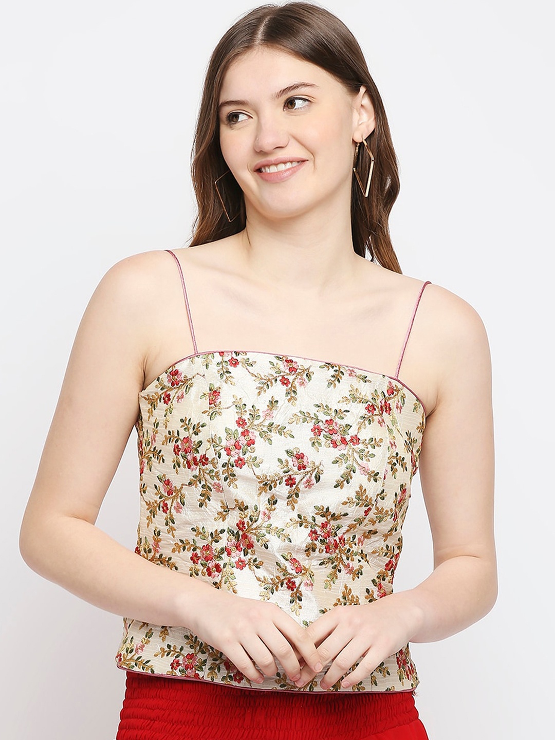 

Ira Soleil Women Off White Embroidered Corset