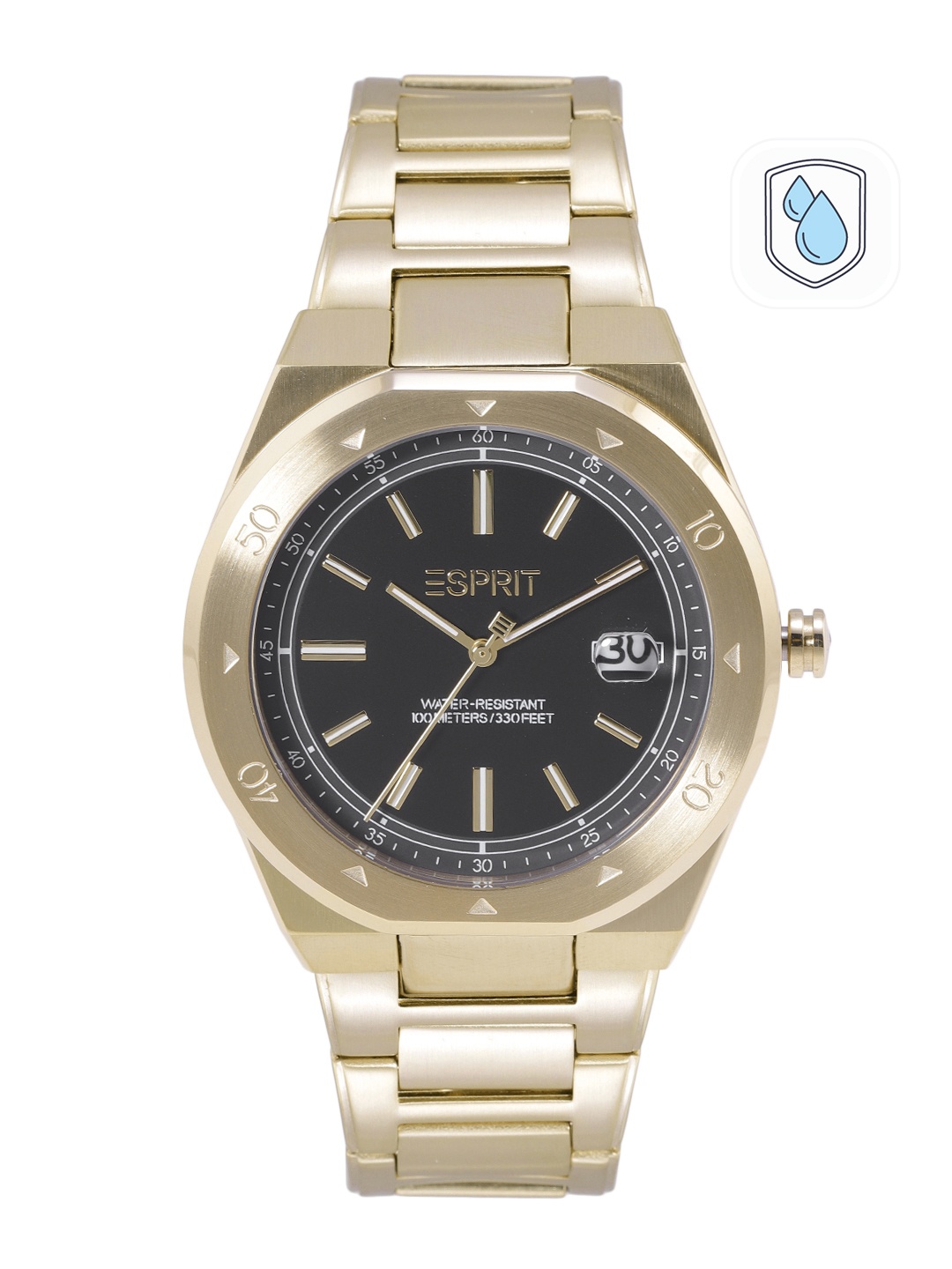 

ESPRIT Men Black Dial & Gold Toned Bracelet Style Hunter Analogue Watch ES1G305M0045