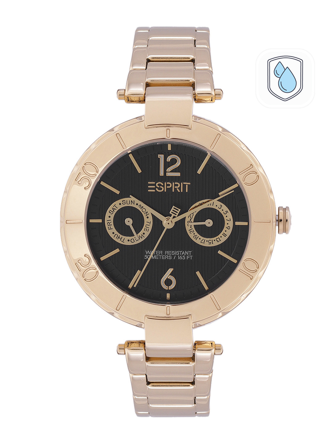 

ESPRIT Women Black Dial & Gold-Toned Aria Multifunction Analogue Watch ES1L286M0075