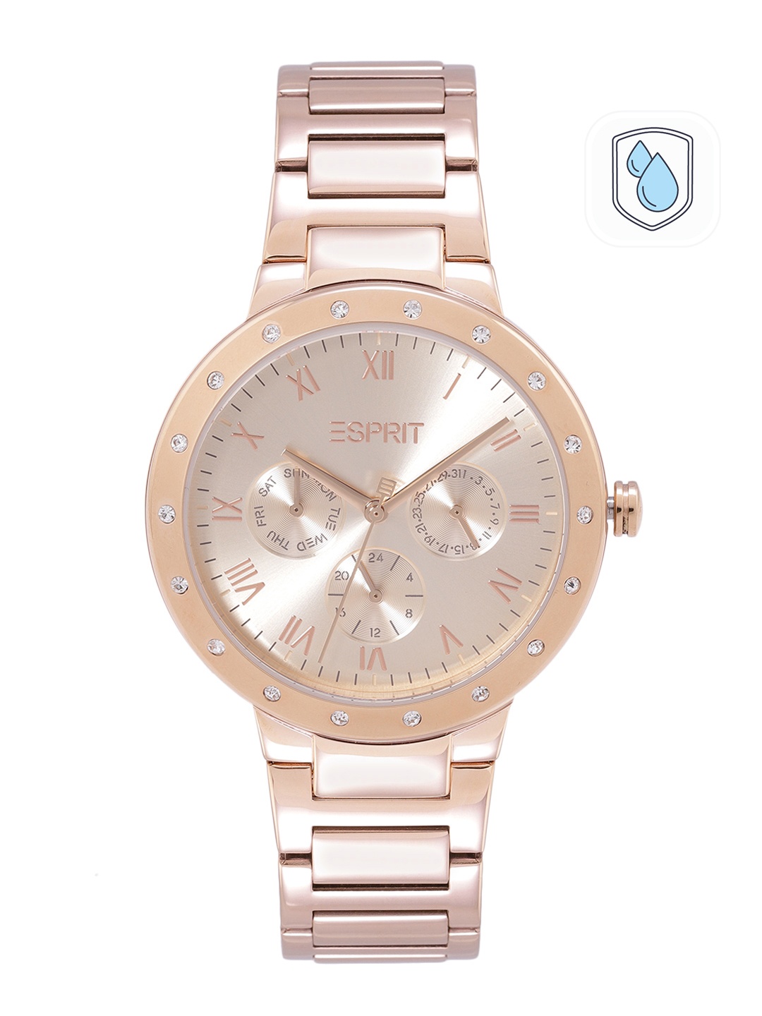 

ESPRIT Women Rose Gold-Toned Dial Lina Stones Bracelet Style Analogue Watch ES1L225M0065