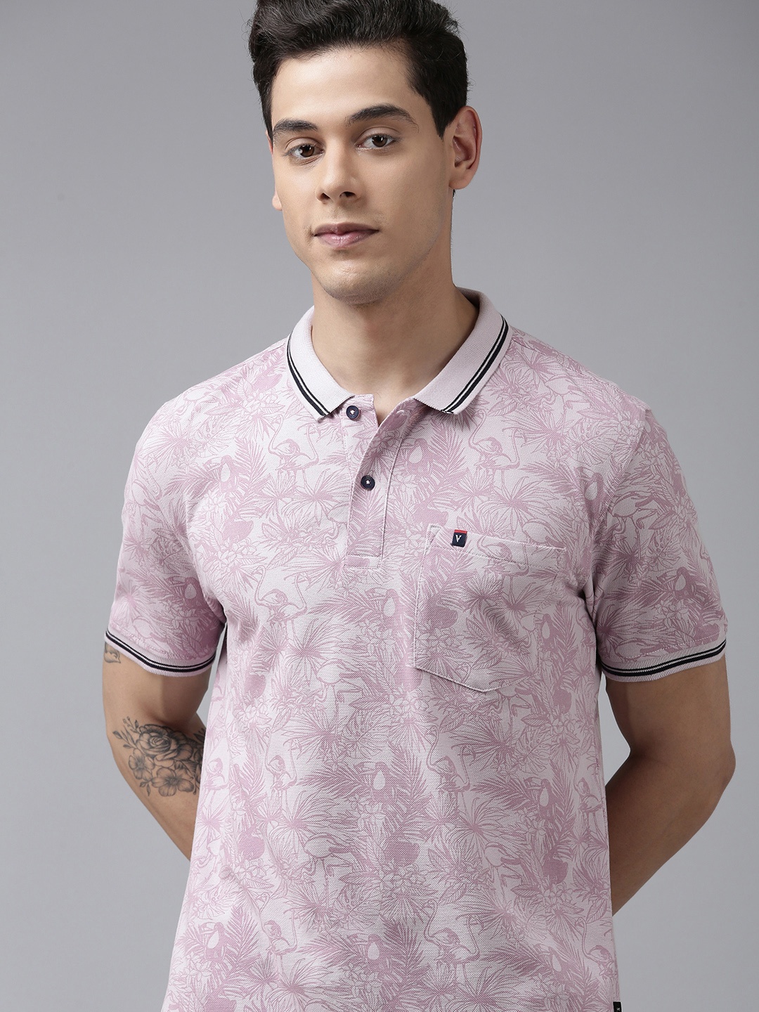 

Van Heusen Sport Men Pink Floral Printed Polo Collar Pure Cotton T-shirt