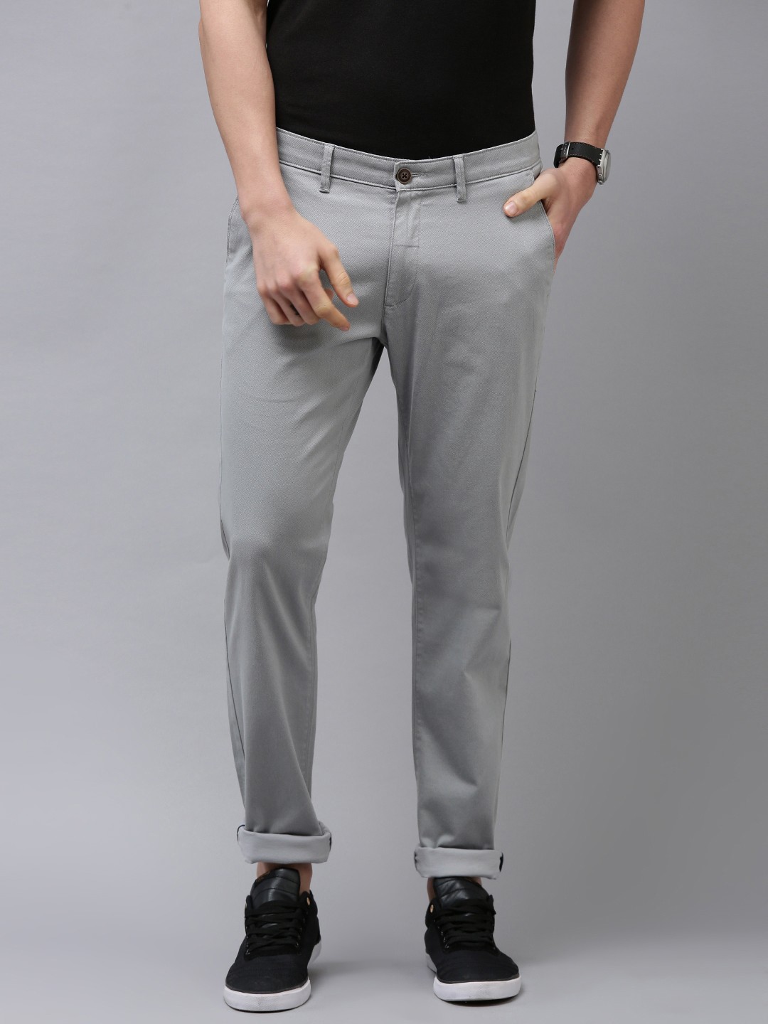 

Van Heusen Sport Men Grey Textured Tapered Fit Trousers