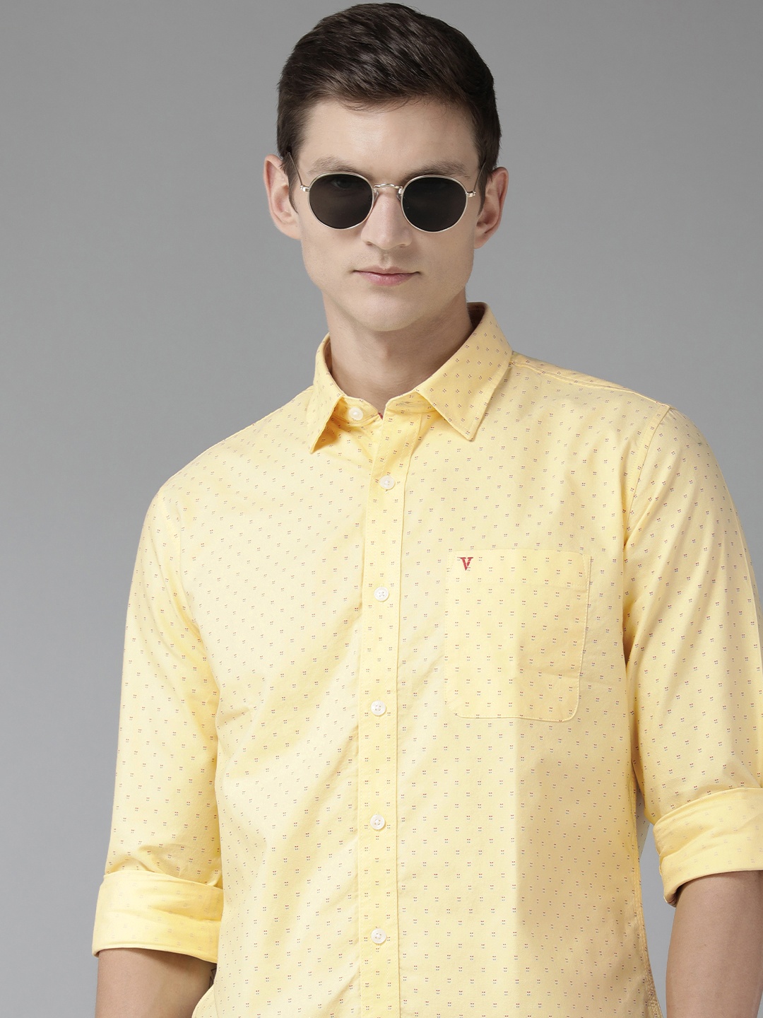 

Van Heusen Sport Men Pure Cotton Slim Fit Opaque Printed Casual Shirt, Yellow