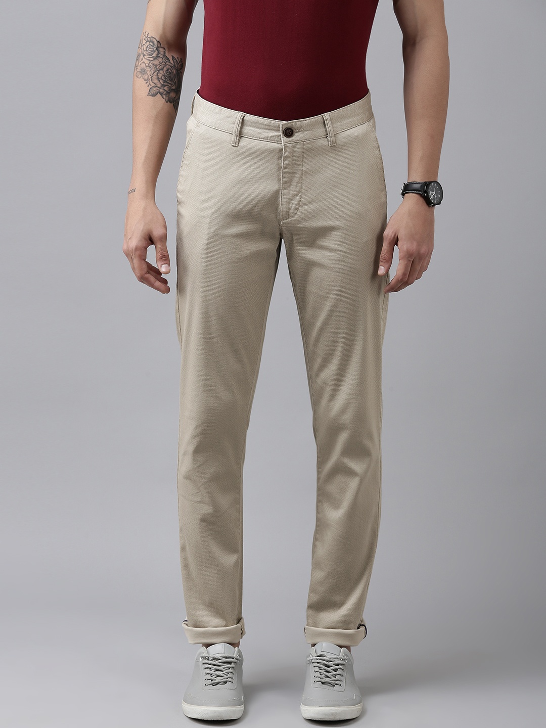 

Van Heusen Sport Men Cream-Coloured Tapered Fit Trousers