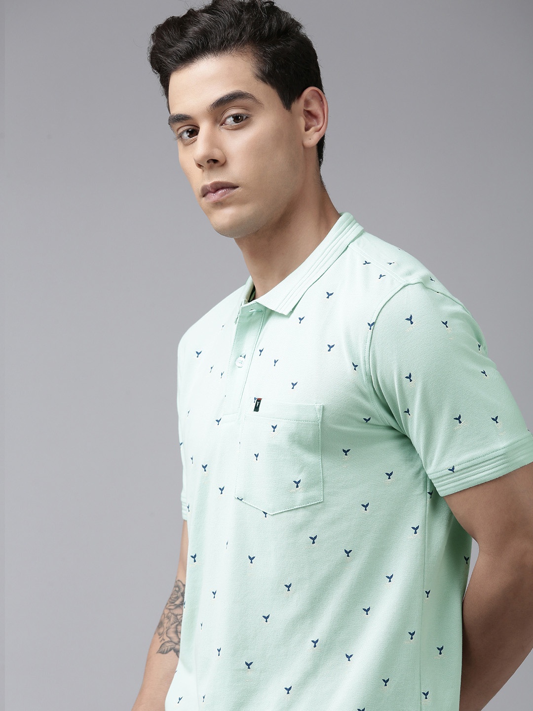 

Van Heusen Sport Men Green Printed Polo Collar Pure Cotton T-shirt