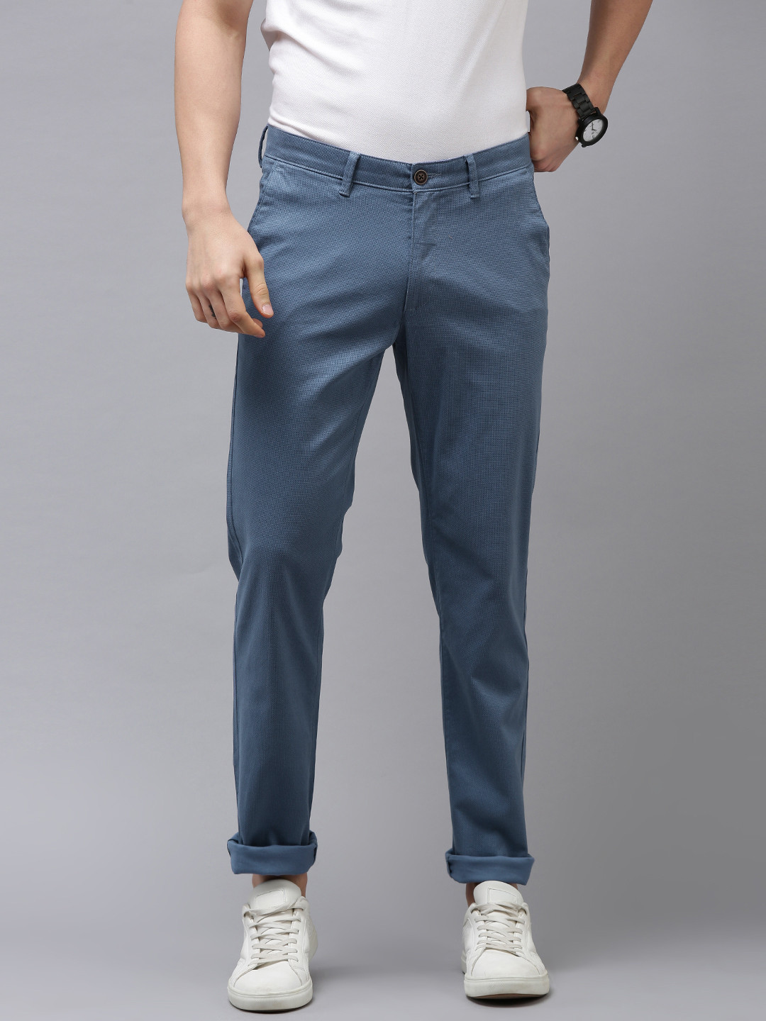 

Van Heusen Sport Men Blue Textured Tapered Fit Trousers