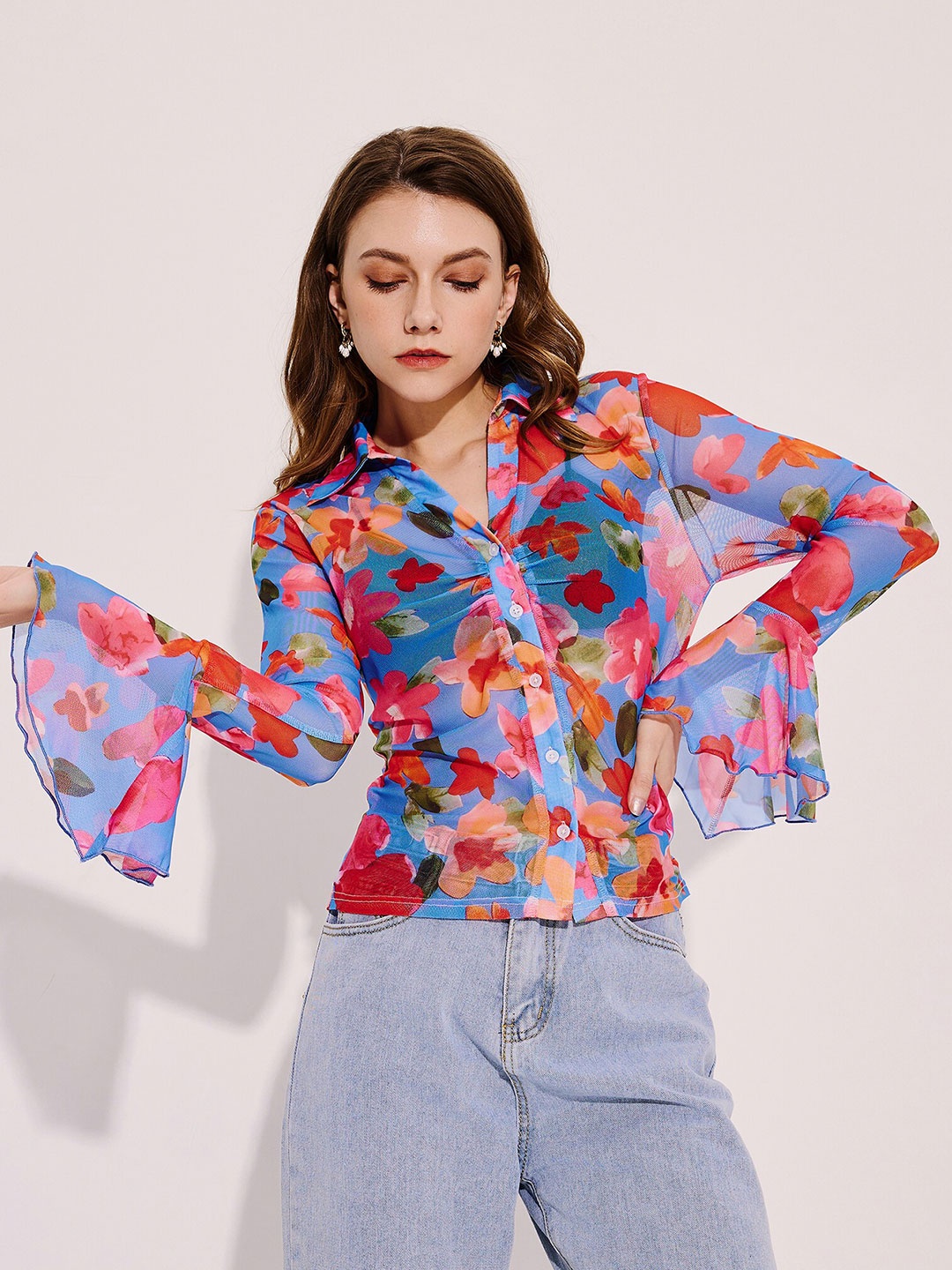 

URBANIC Red & permanent geranium lake Print Top