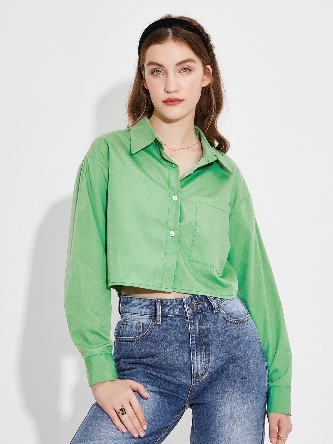 

URBANIC Green Shirt Style Top