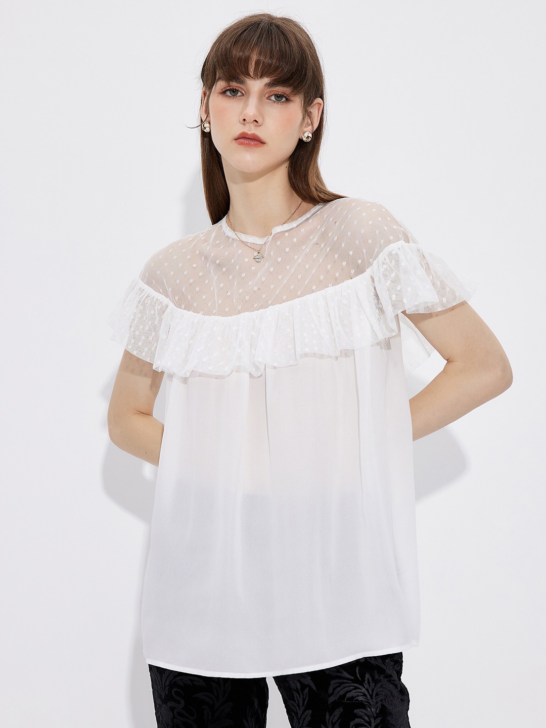 

URBANIC White & christmas silver Off-Shoulder Bardot Top