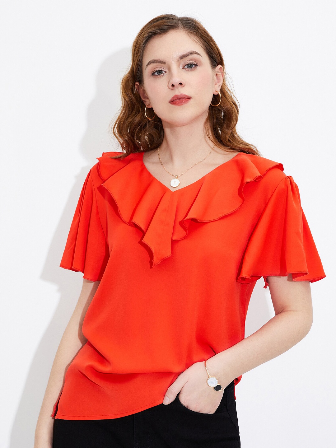 

URBANIC Women Red Ruffle Top