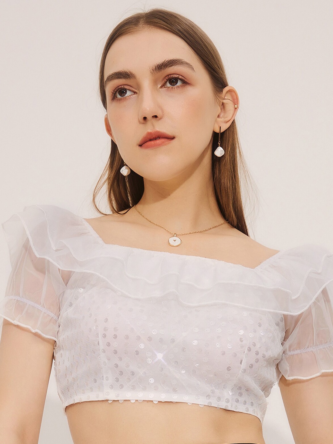 

URBANIC White Embellished Crop Top