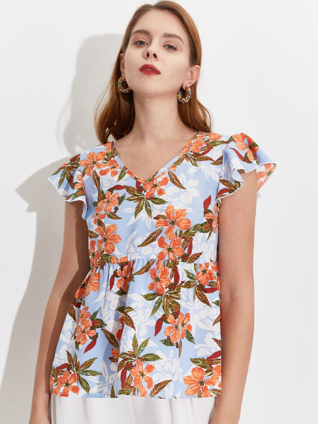 

URBANIC Blue Floral Print Top