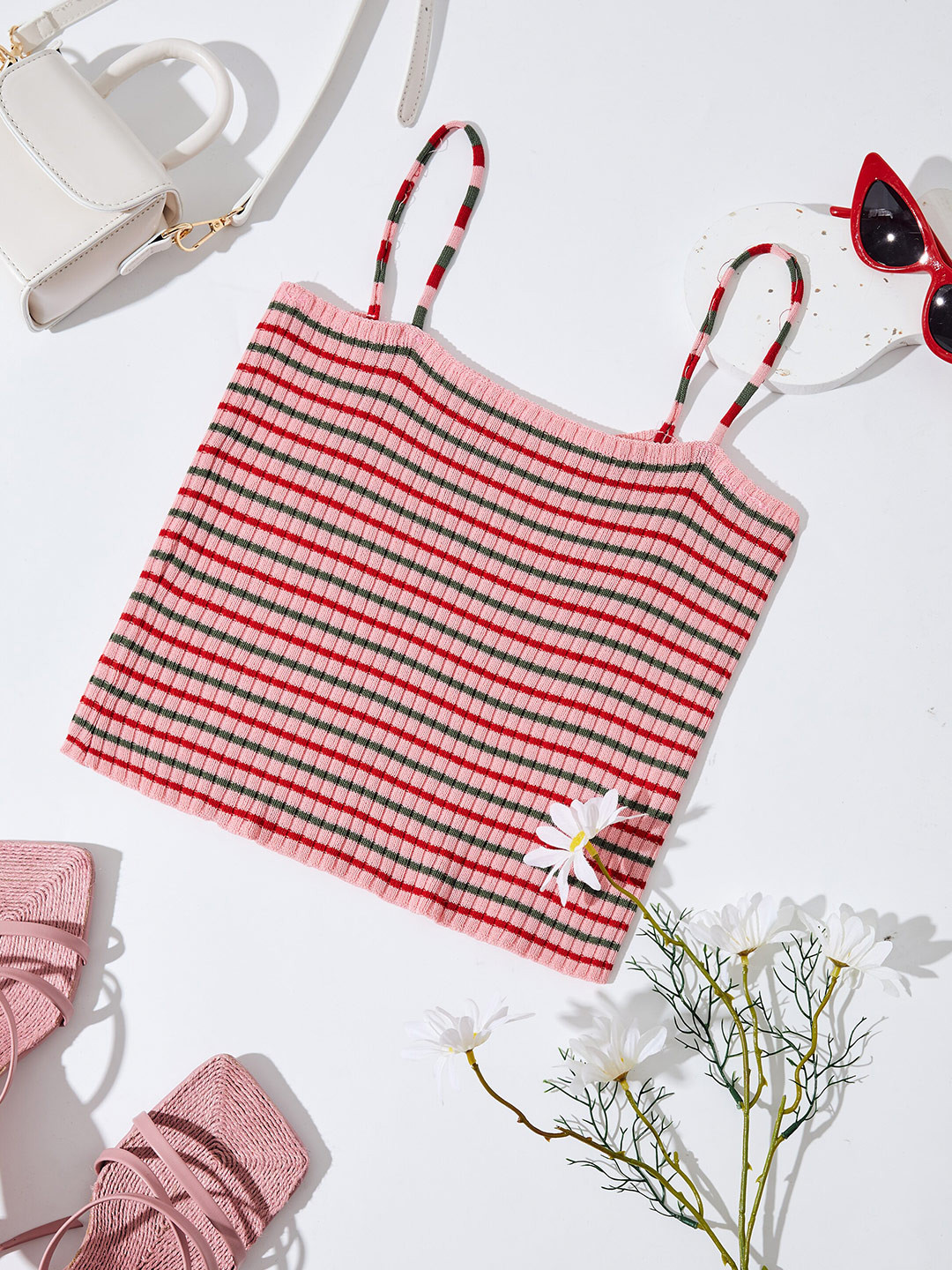 

URBANIC Pink & pale chestnut Striped Top