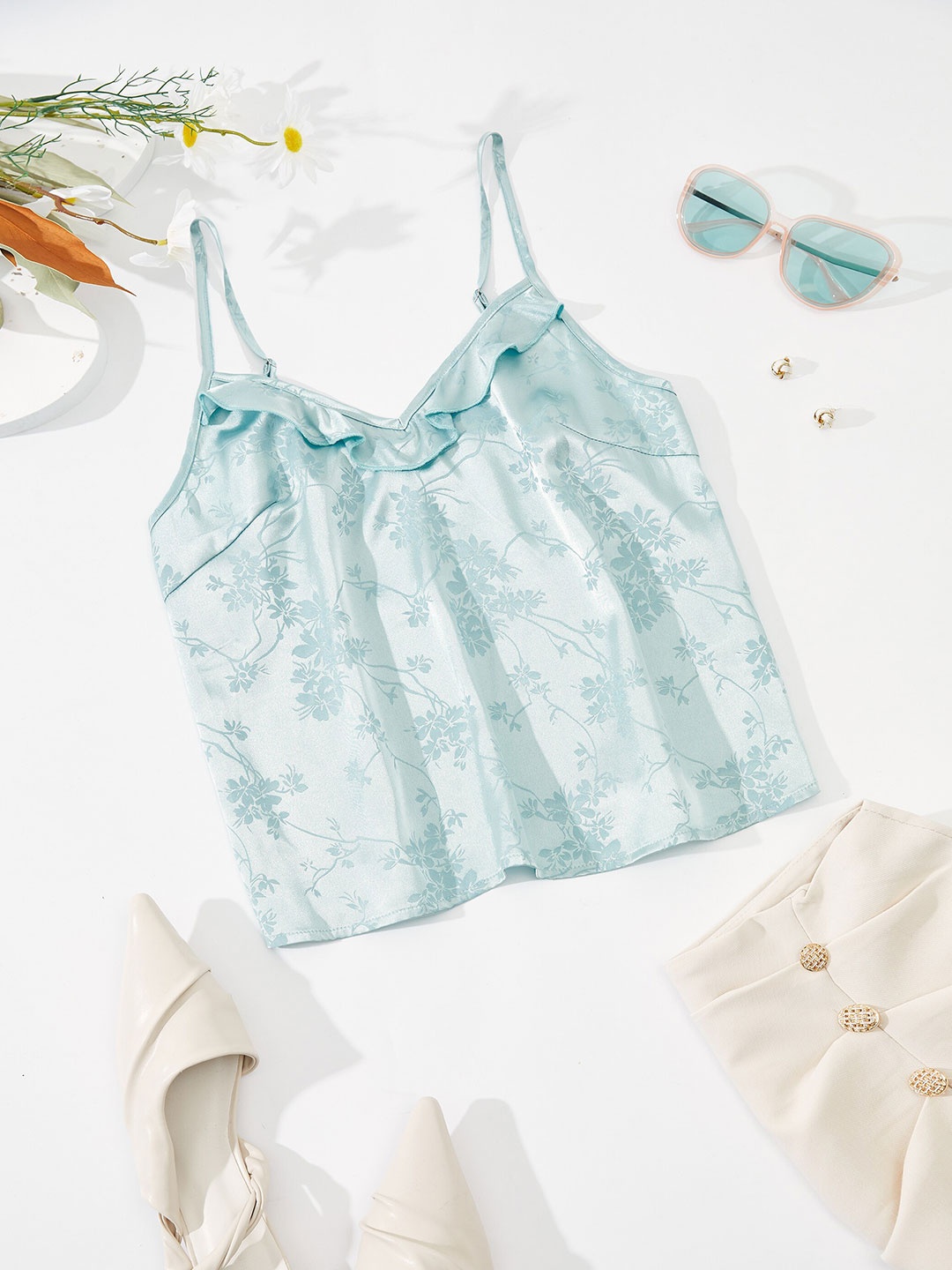 

URBANIC Green Floral Print Top