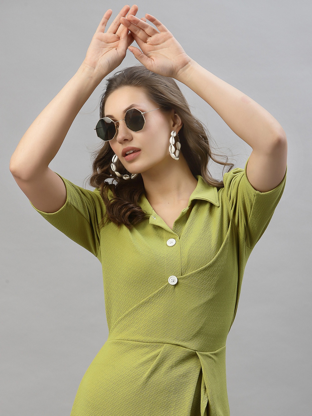 

Selvia Olive Green Scuba Shirt Dress