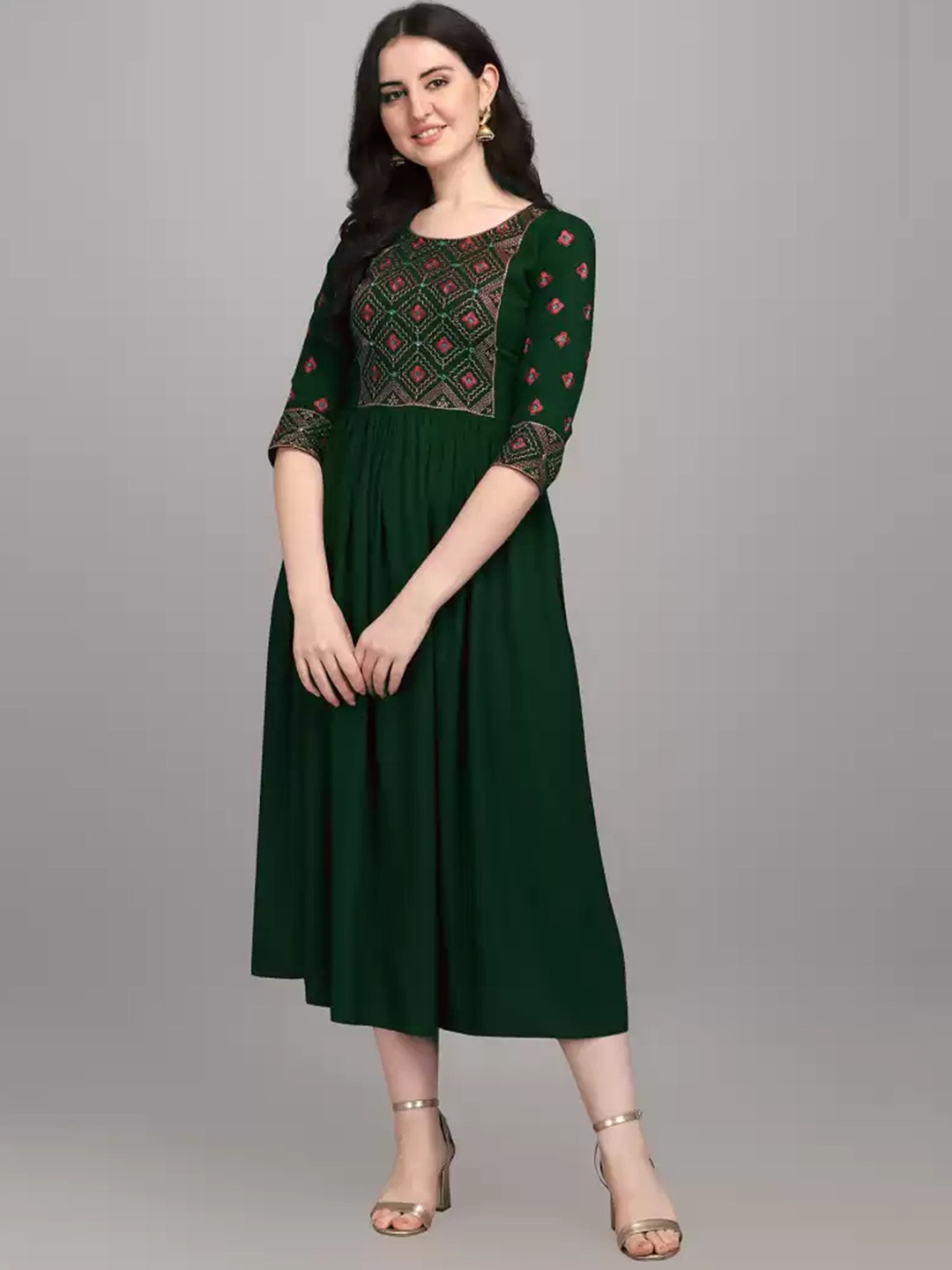 

RUHI FASHION Women Green Yoke Design Anarkali Kurta