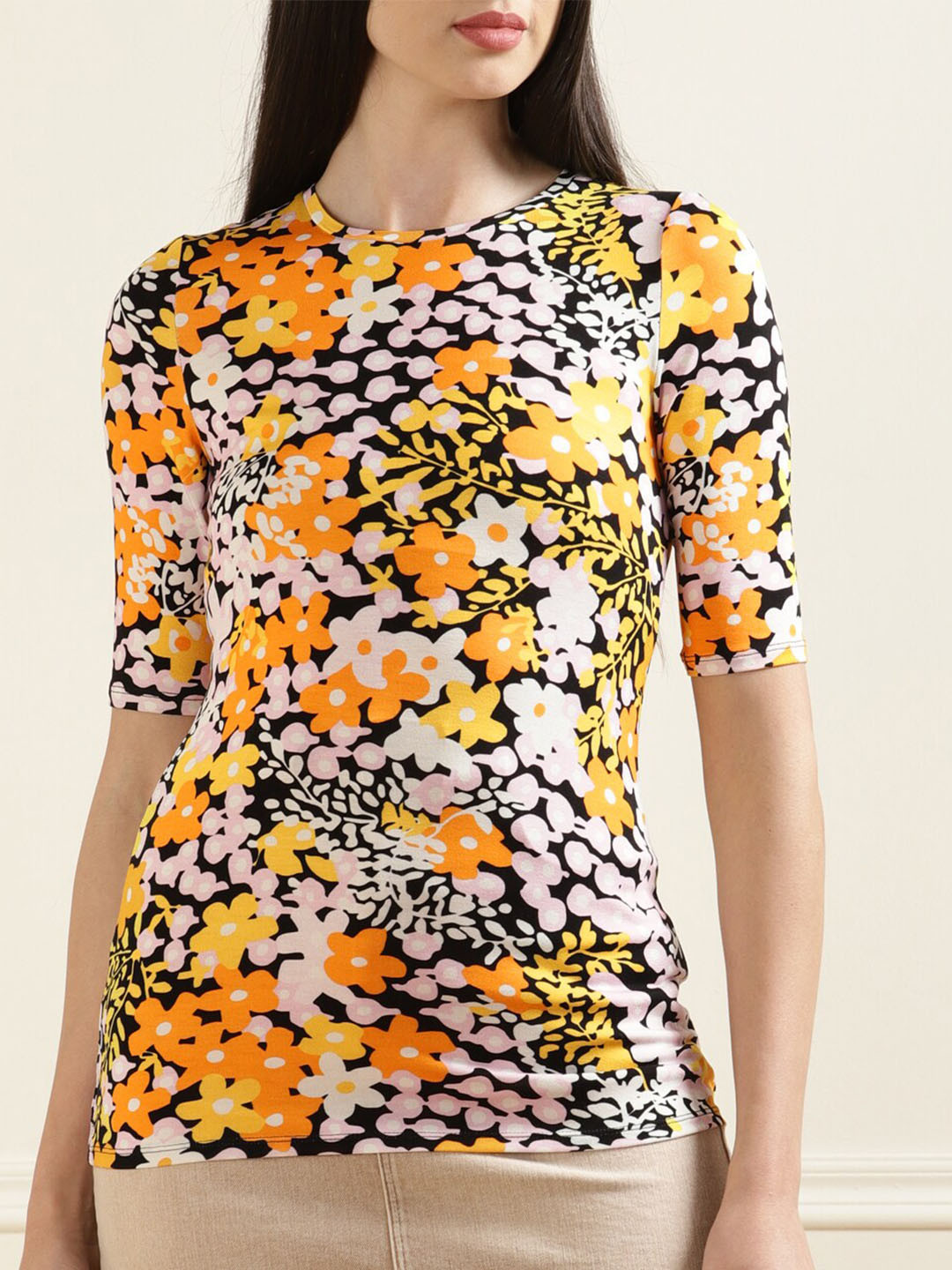 

Ted Baker Black Animal Print Longline Top