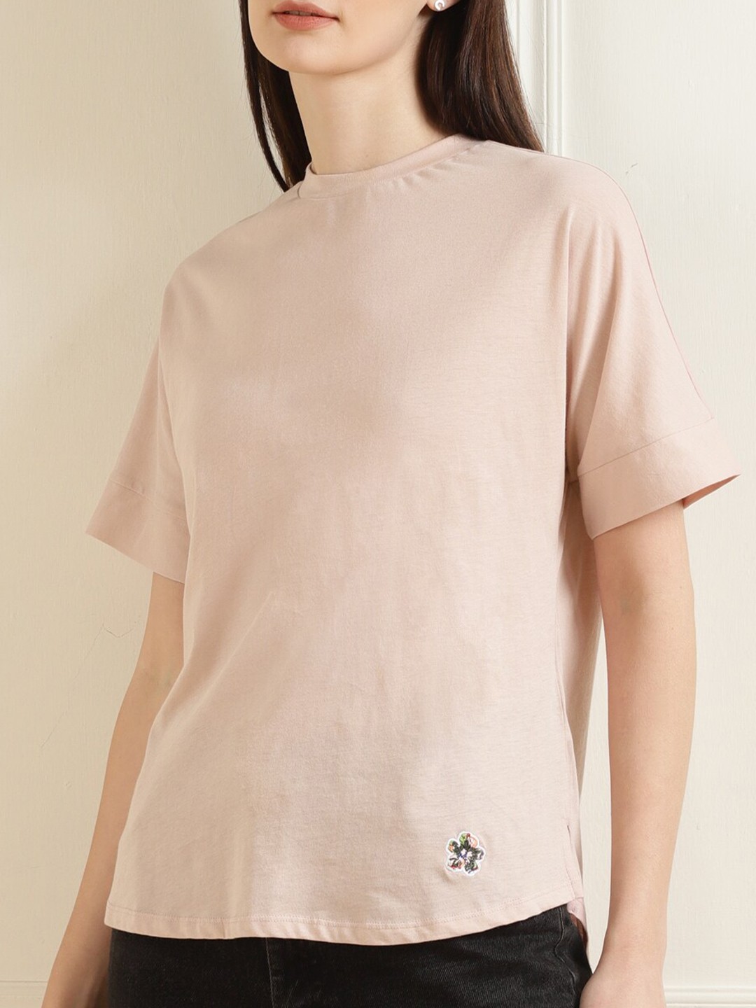 

Ted Baker Women Peach-Coloured Cotton T-shirt