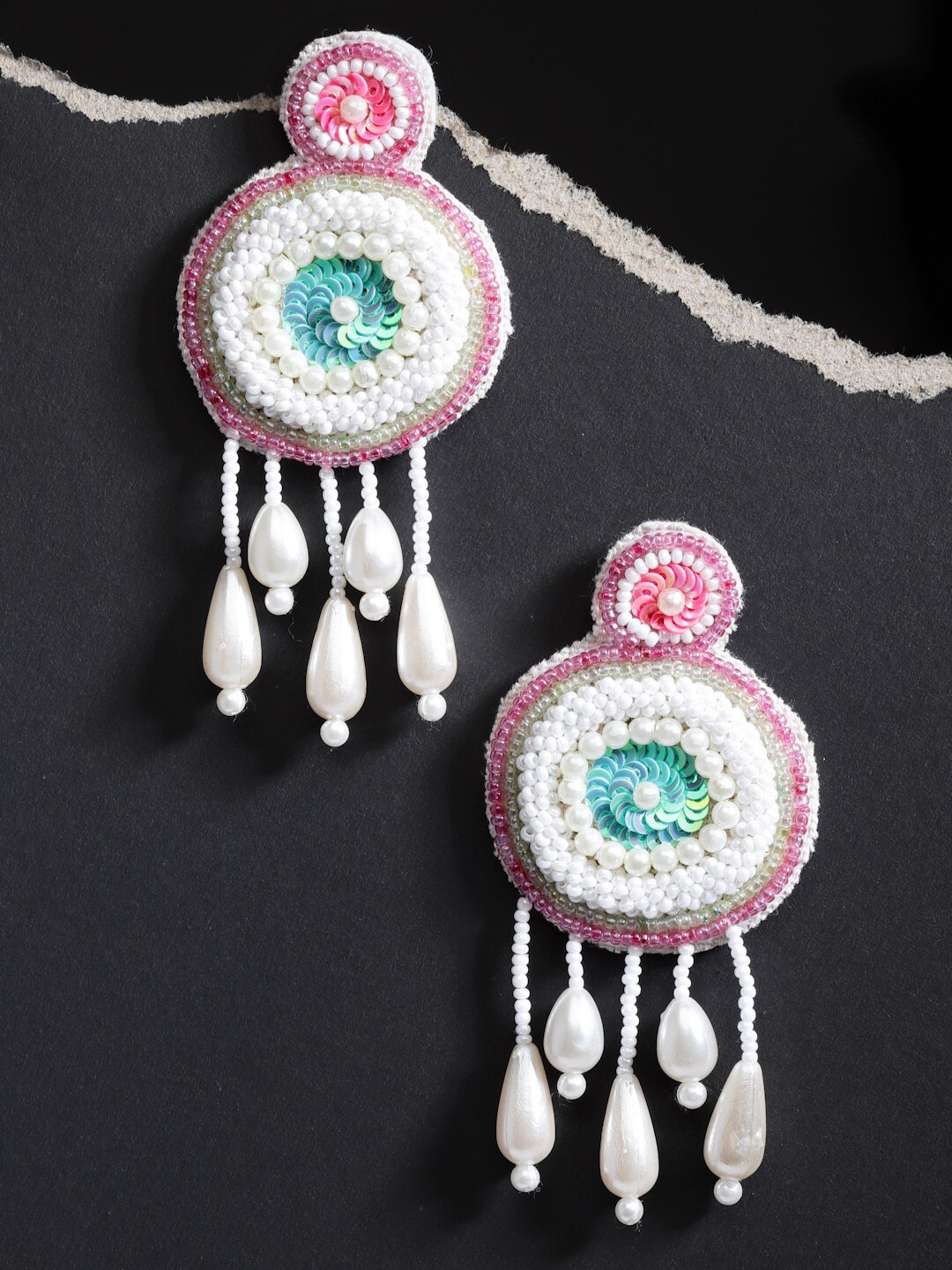 

Anekaant White & Pink Classic Drop Earrings