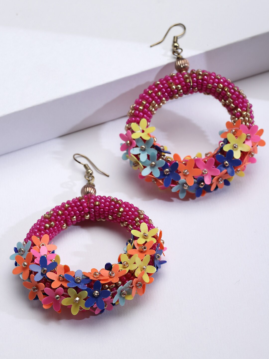 

Anekaant Fuchsia Circular Drop Earrings