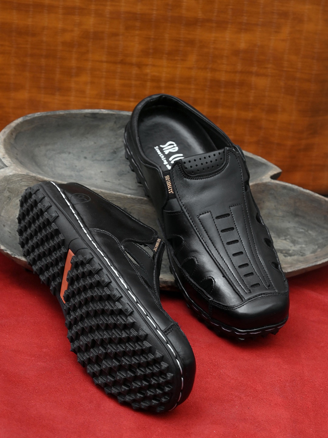 

Sir Corbett Men Black Leather Comfort Sandals