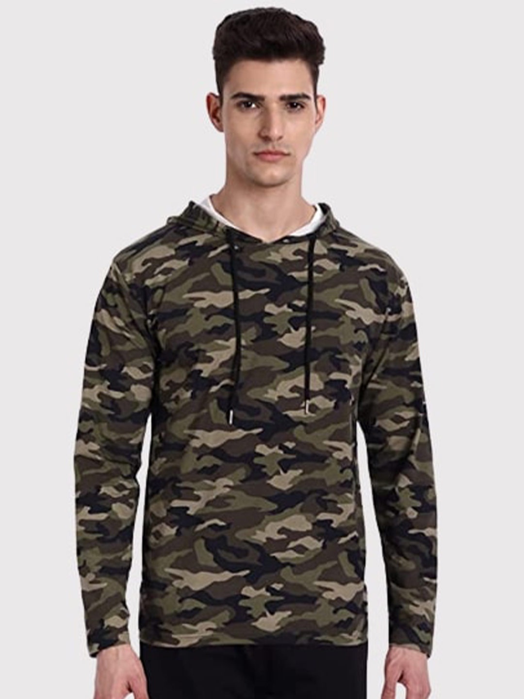

PockMAN Men Green Printed Hooded Sweatshirt