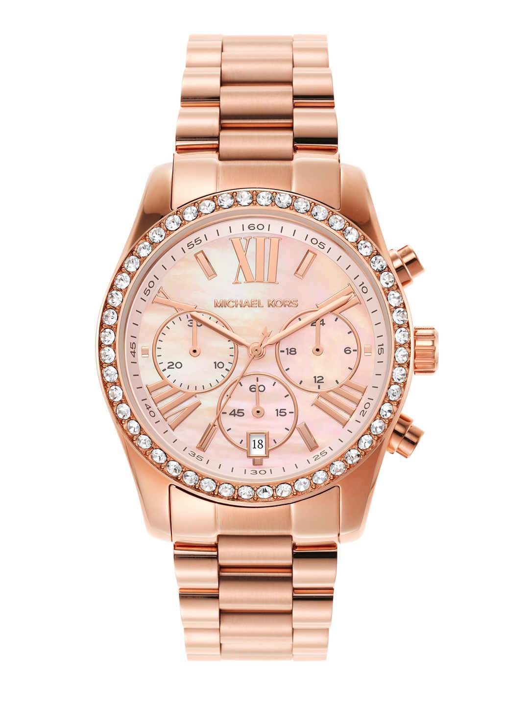 

Michael Kors Women Pink & Rose Gold-Toned Bracelet Style Lexington Analogue Watch MK7242