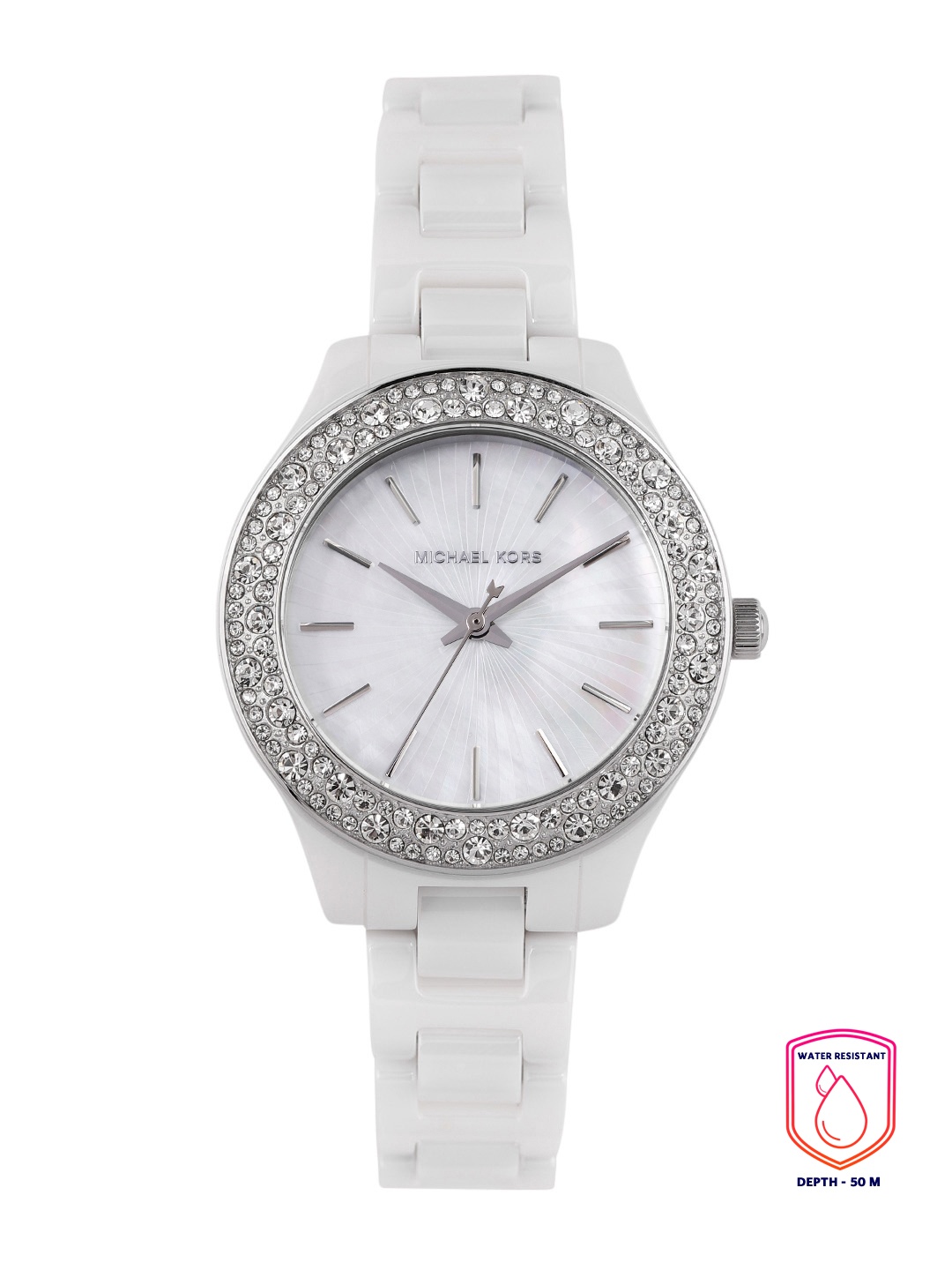 

Michael Kors Women White Mother of Pearl Dial Liliane Analogue Watch MK4649