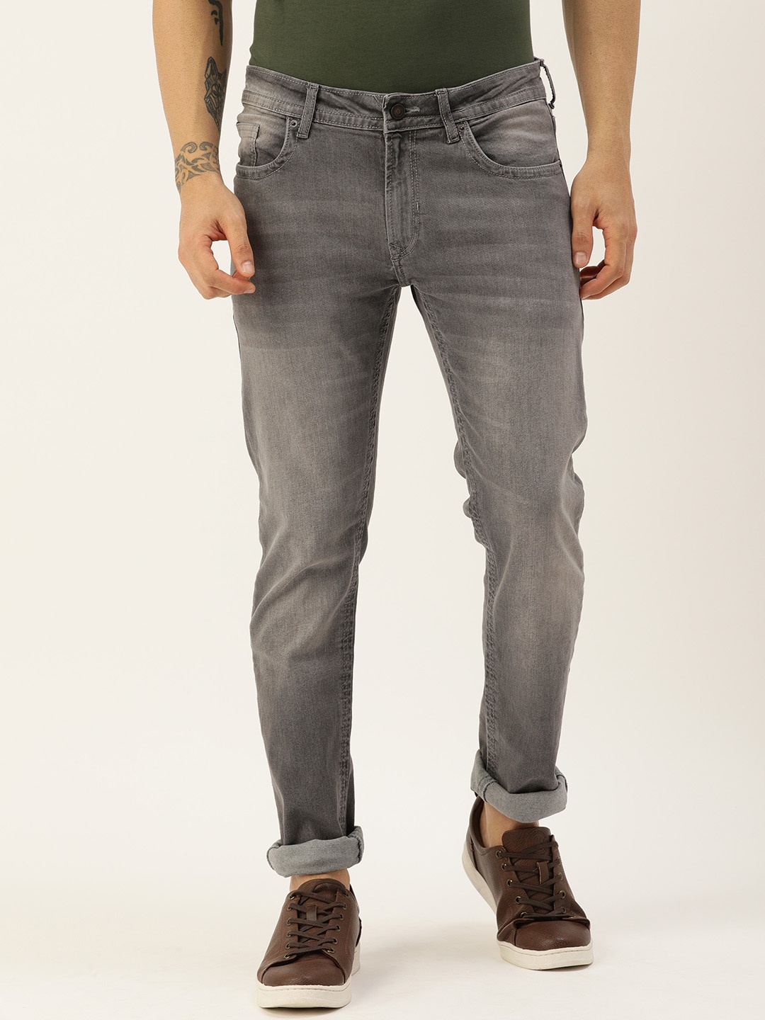 

Peter England Casuals Men Grey Slim Tapered Fit Heavy Fade Stretchable Jeans