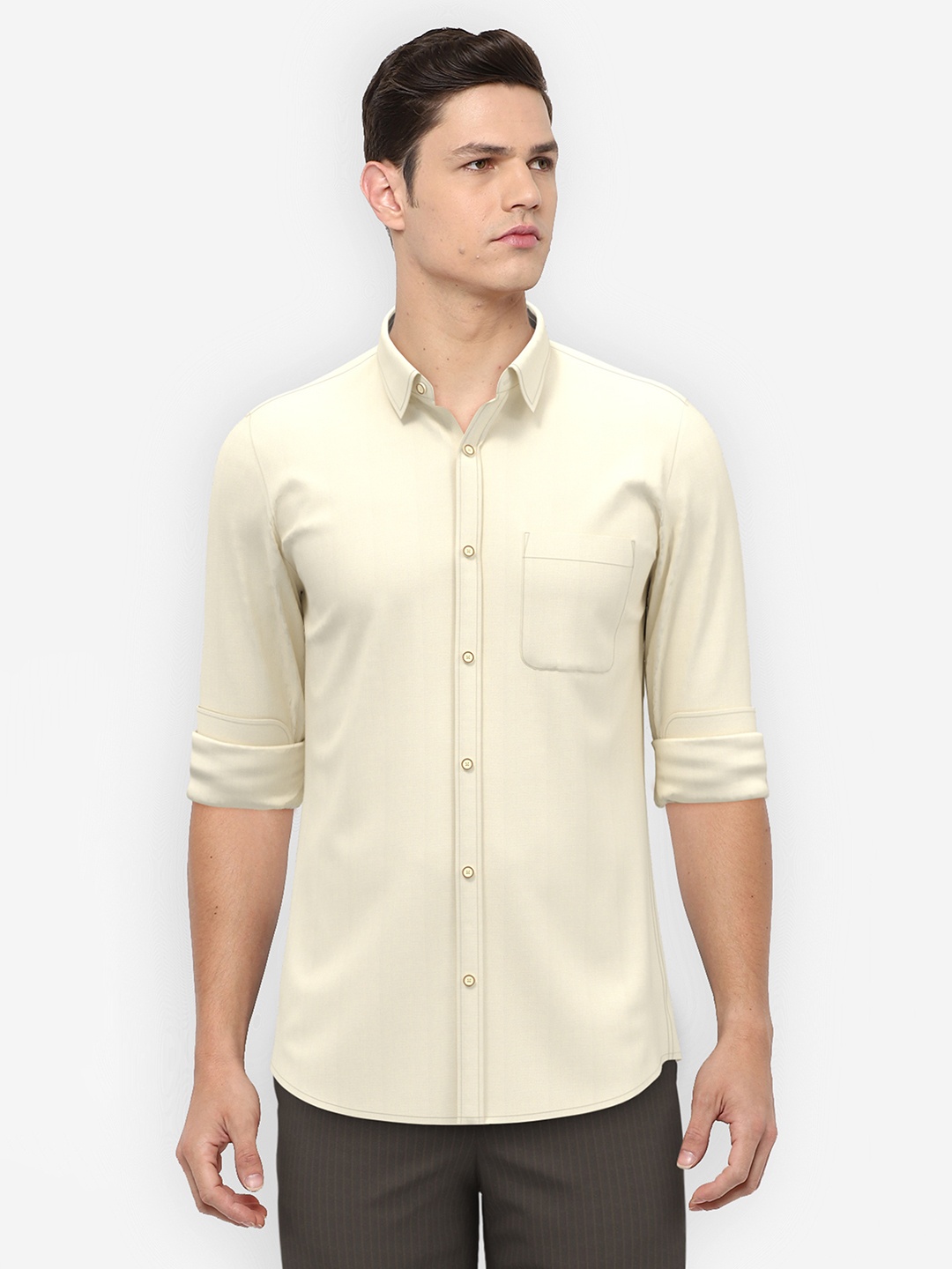 

Peter England Casuals Men White Solid Sport Slim Fit Pure Cotton Casual Shirt