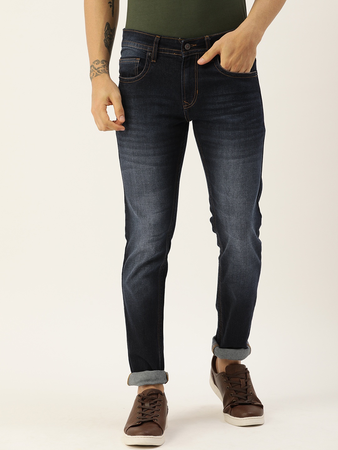 

Peter England Casuals Men Navy Blue Skinny Fit Heavy Fade Stretchable Jeans