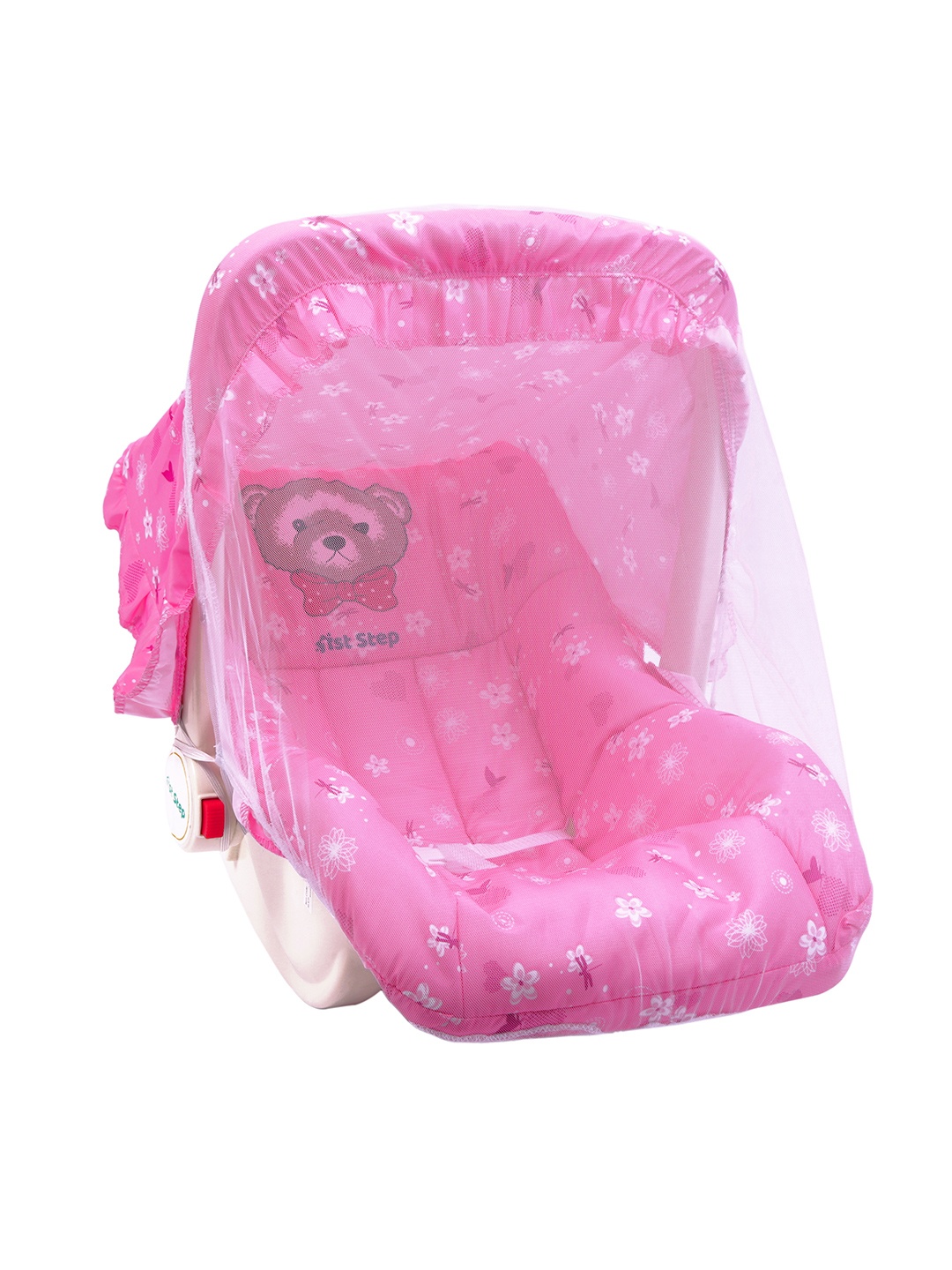 

1st Step Infants Kids Pink Printed Carry Cot With Anti-Mosquito Mesh