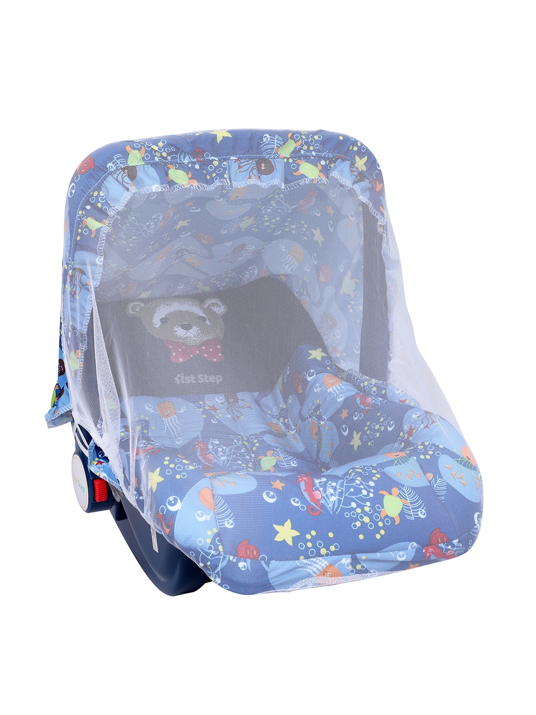 

1st Step Infants Blue Printed Carry Cot With Anti-Mosquito Mesh