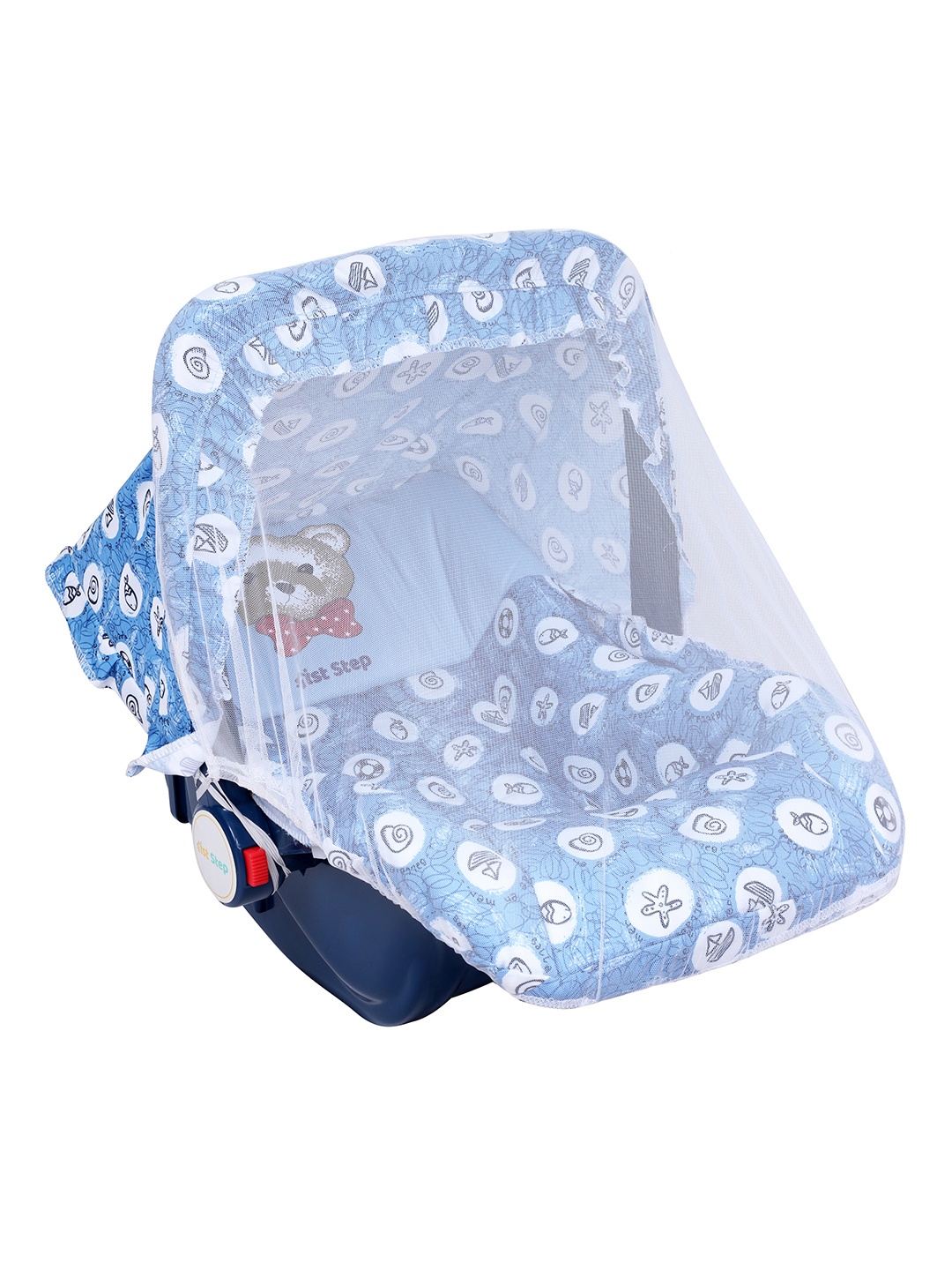 

1st Step Kids 5 in 1 Blue & White Printed Carry Cot with Anti-Mosquito Mesh