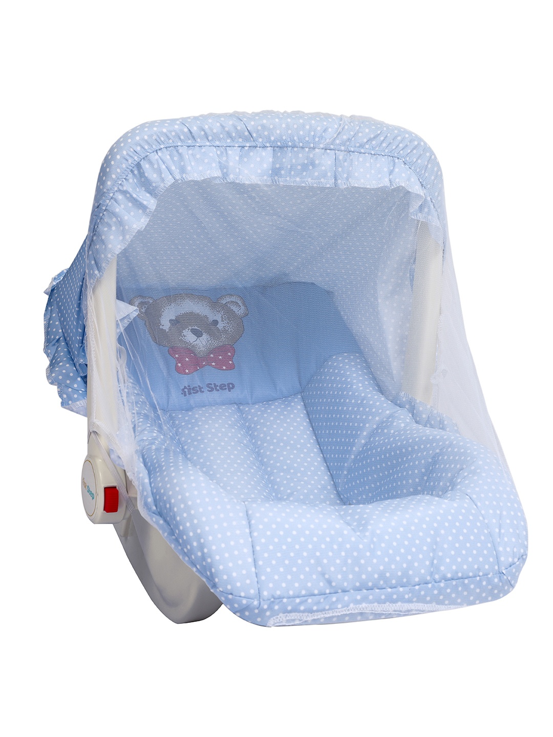 

1st Step Kids 5 in 1 Blue & White Printed Carry Cot with Anti-Mosquito Mesh