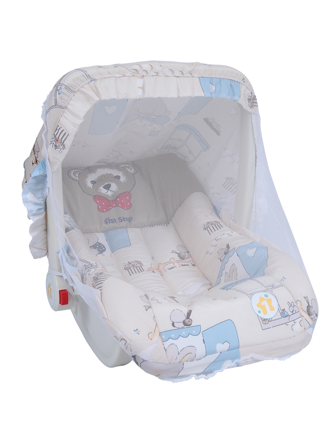 

1st Step Kids Cream-Colored & Blue Printed 5 in 1 Carrycot with Anti-Mosquito Mesh