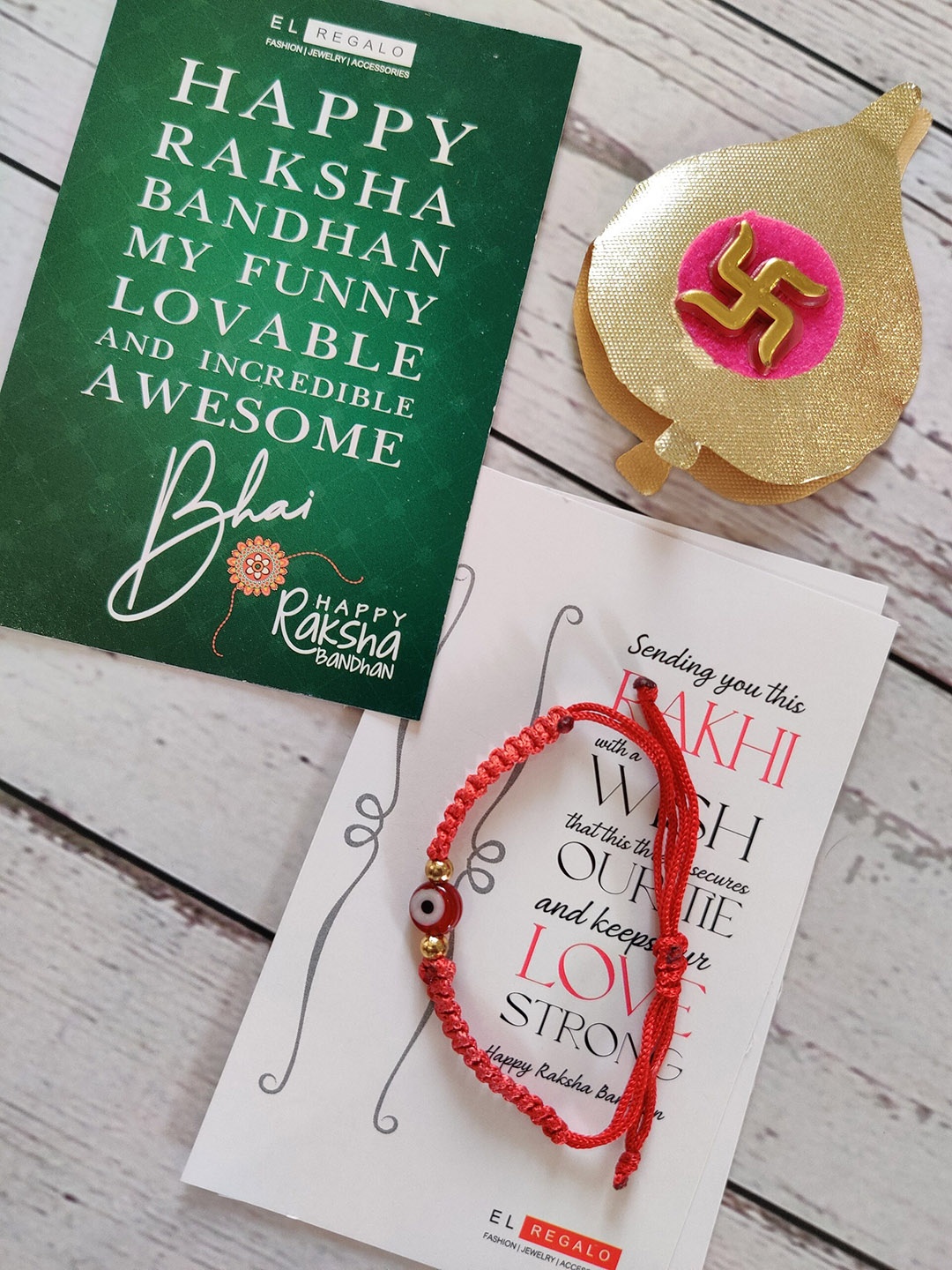 

EL REGALO Boys Red Thread Wraparound Rakhi With Roli Chawal & Raksha Bandhan Greeting Card