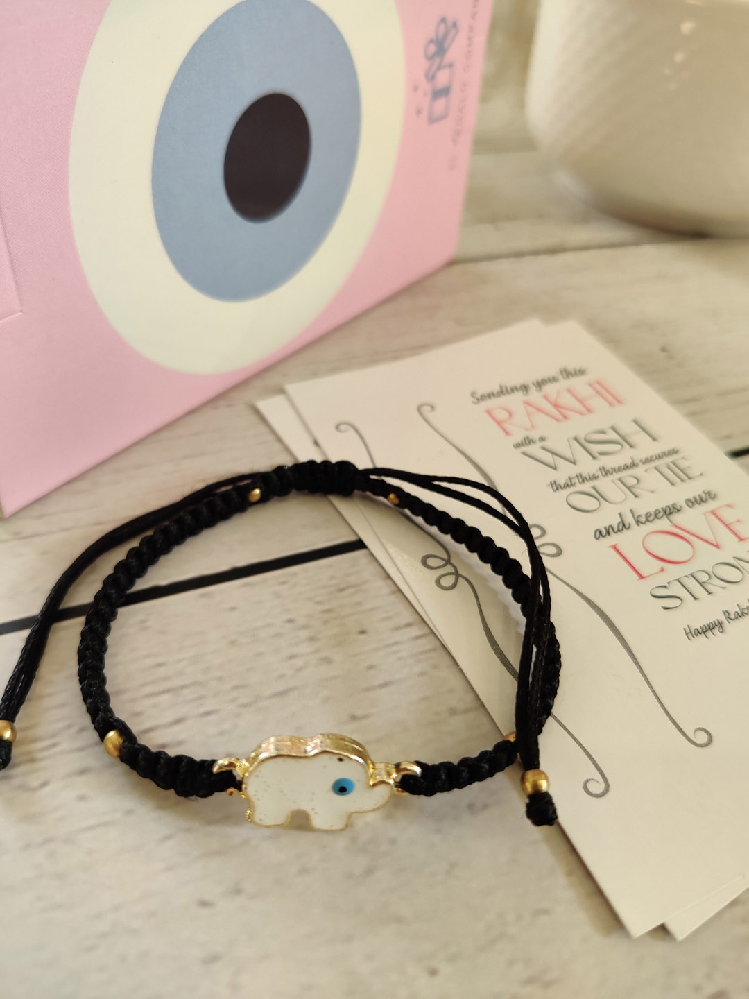 

EL REGALO Boys White Rakhi With Rolichawal & Card