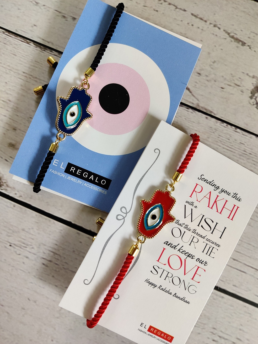 

EL REGALO Unisex Bhaiya Bhabhi Red Blue Evil Eye 2 Pack Rakhi Combo
