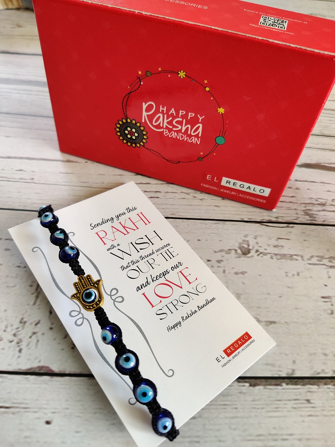 

EL REGALO Black & Blue Evil Eye Rakhi & Greeting Card Set