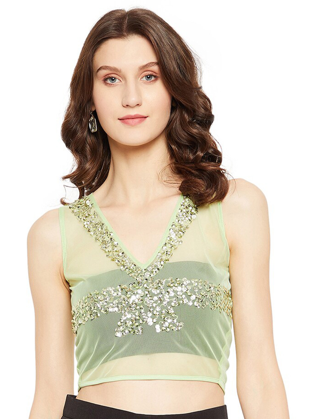 

LY2 Fluorescent Green Embellished Net Crop Top