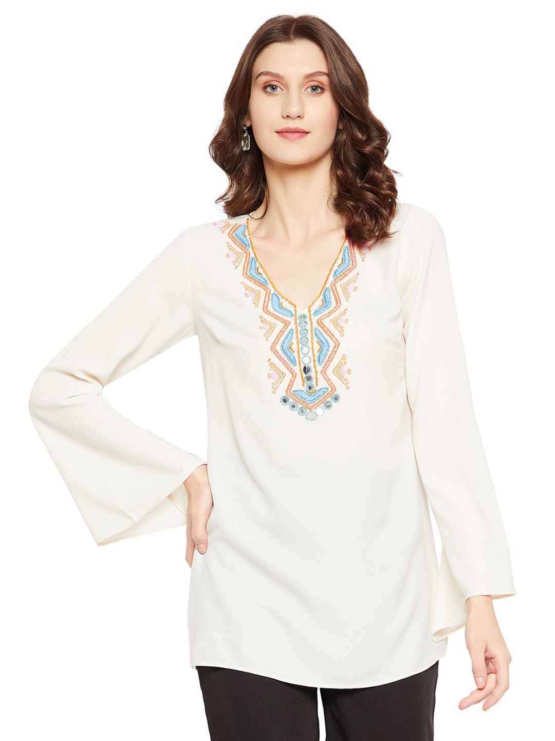 

LY2 Cream-Coloured & off white Embellished Top