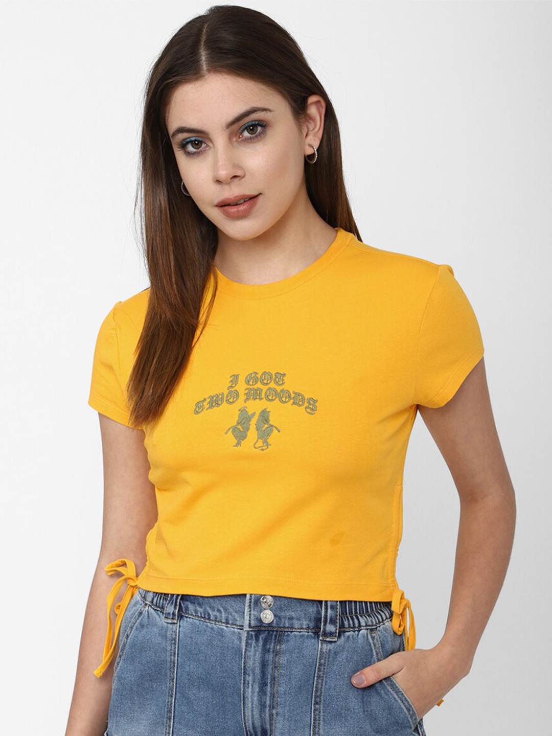 

FOREVER 21 Orange & maize Print Top