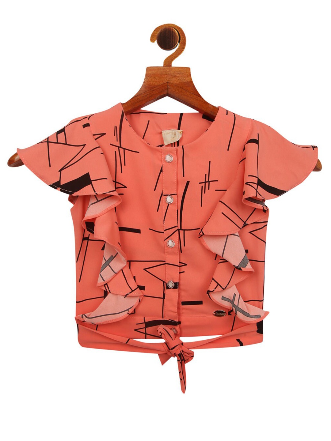 

Tiny Girl Peach-Coloured Print Top