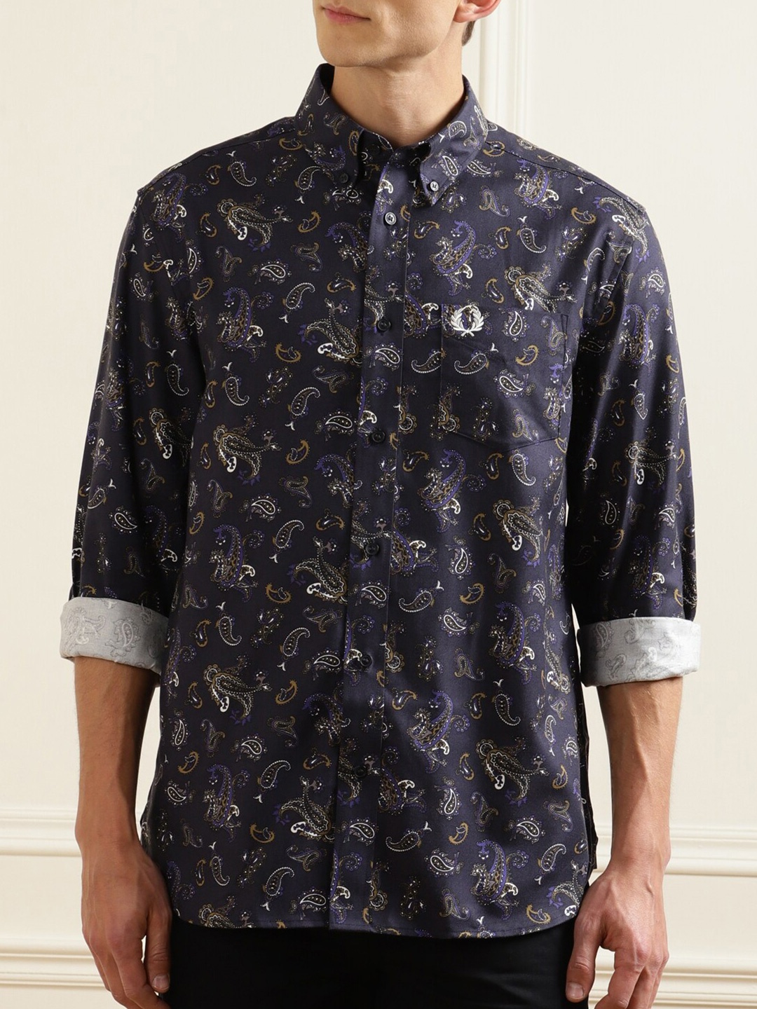 

Fred Perry Men Navy Blue Floral Printed Casual Shirt