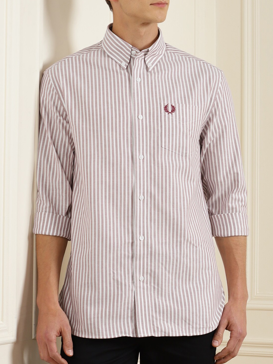 

Fred Perry Men Red Striped Casual Shirt