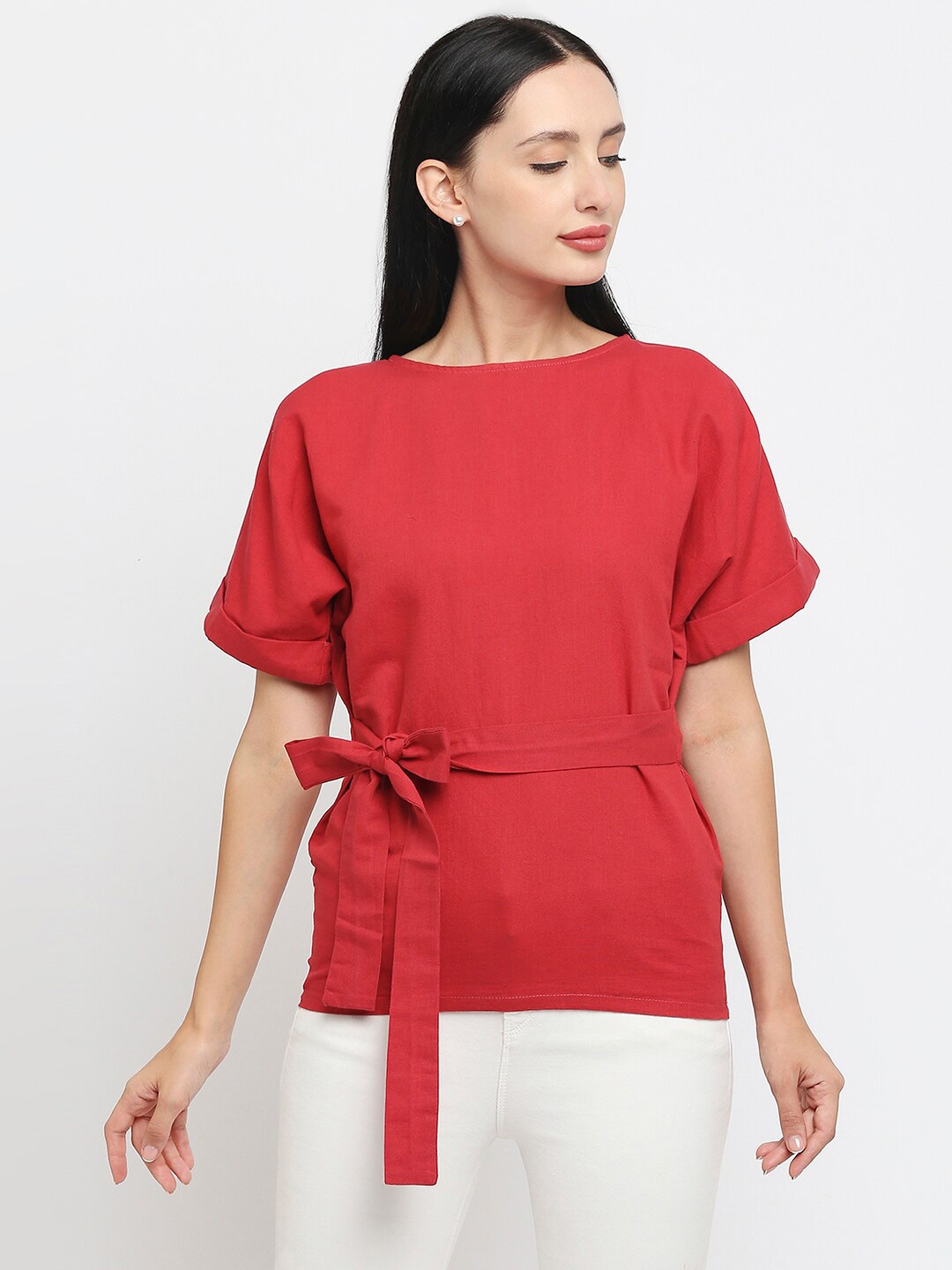 

MOD ECRU Red Extended Sleeves Top